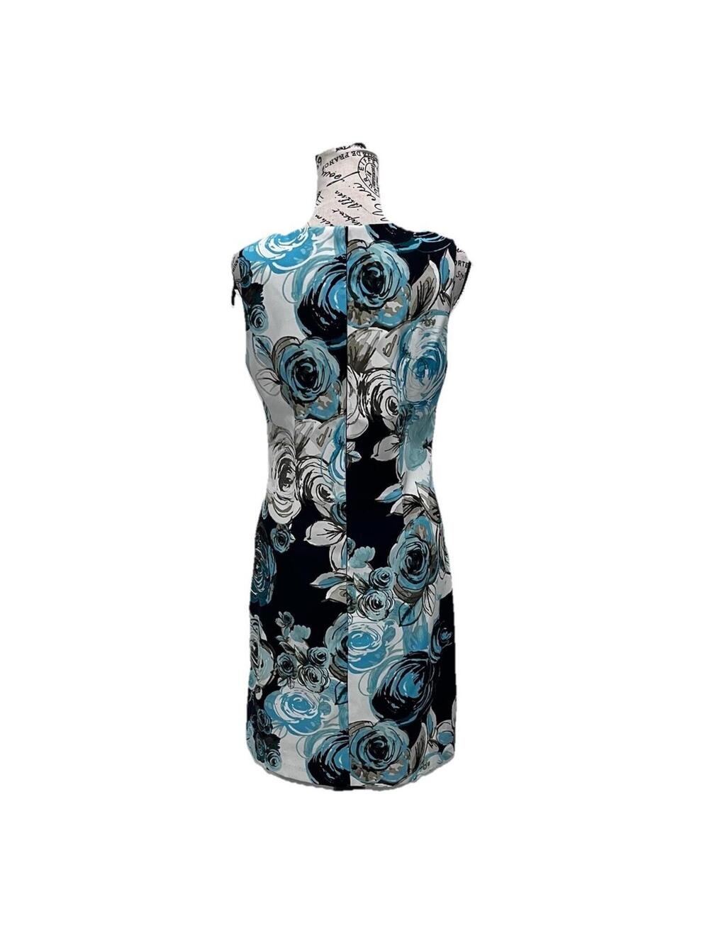 Vintage Connected Apparel Blue Floral Sheath Dress Size 8 Sleeveless Career - Picture 5 of 9